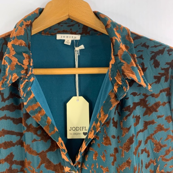 Baby Doll velvet shirt dress in teal bronze brown boho/western animal print - Picture 2 of 12